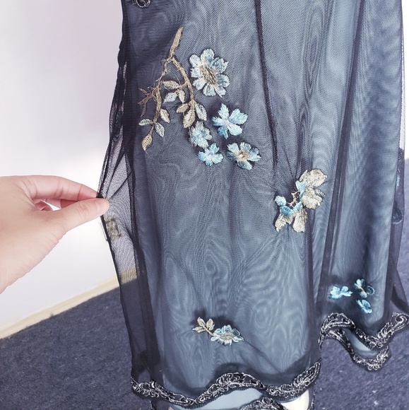 Sold Silk Boho Adrianna Papell Beaded Sheer Dress - Picture 6 of 8